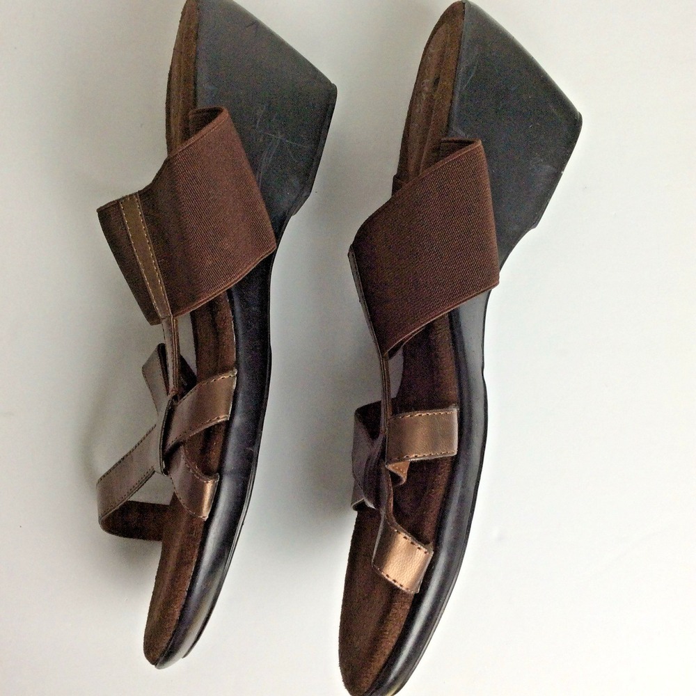 Dexflex Comfort Wedge Heels Women's 12W Bronze Open Toe Slip On - Picture 4 of 5